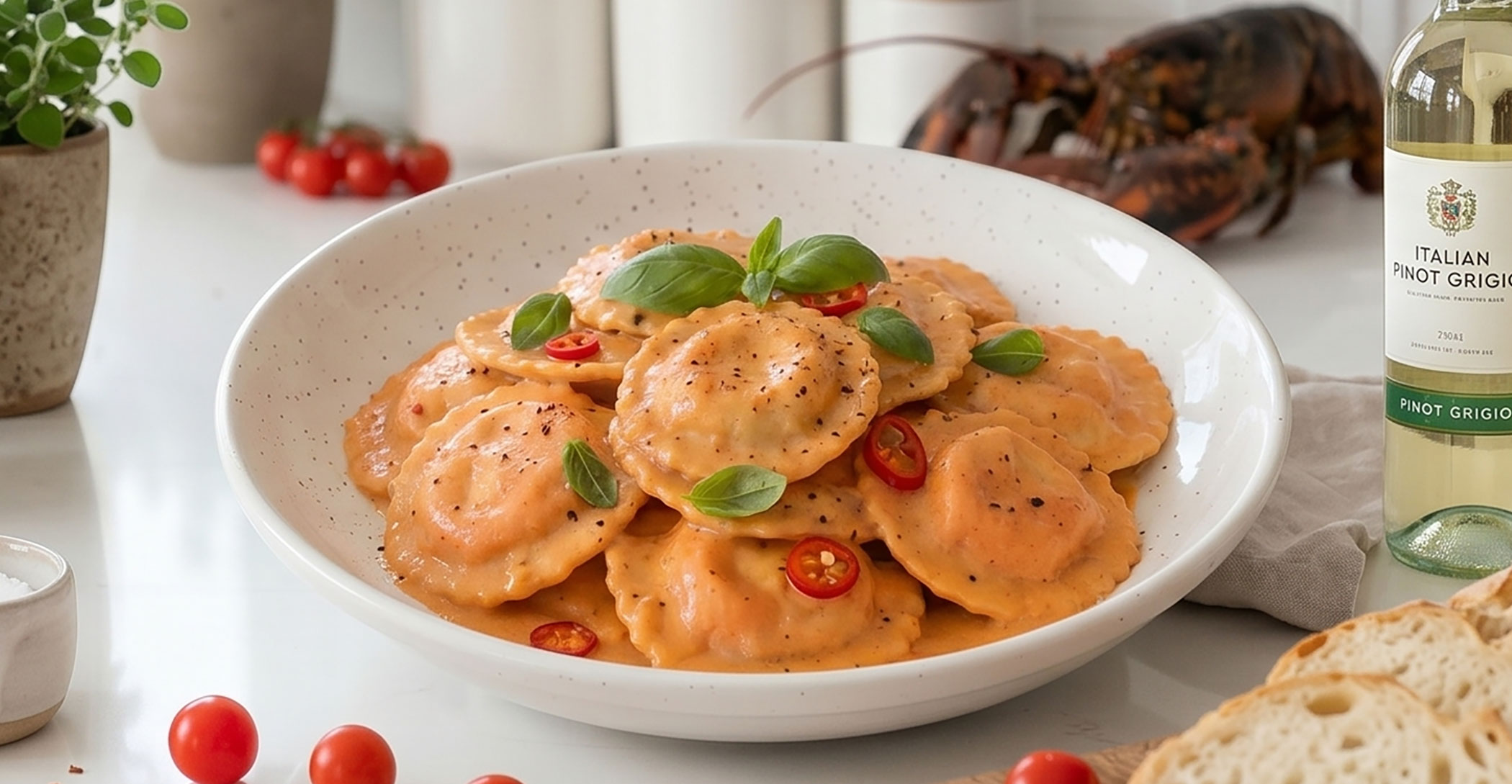 Lobster Ravioli with Creamy Vodka Sauce