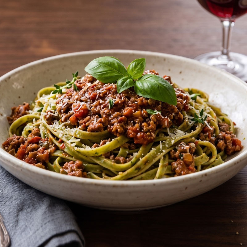 Spinach Pasta with Bolognese Sauce